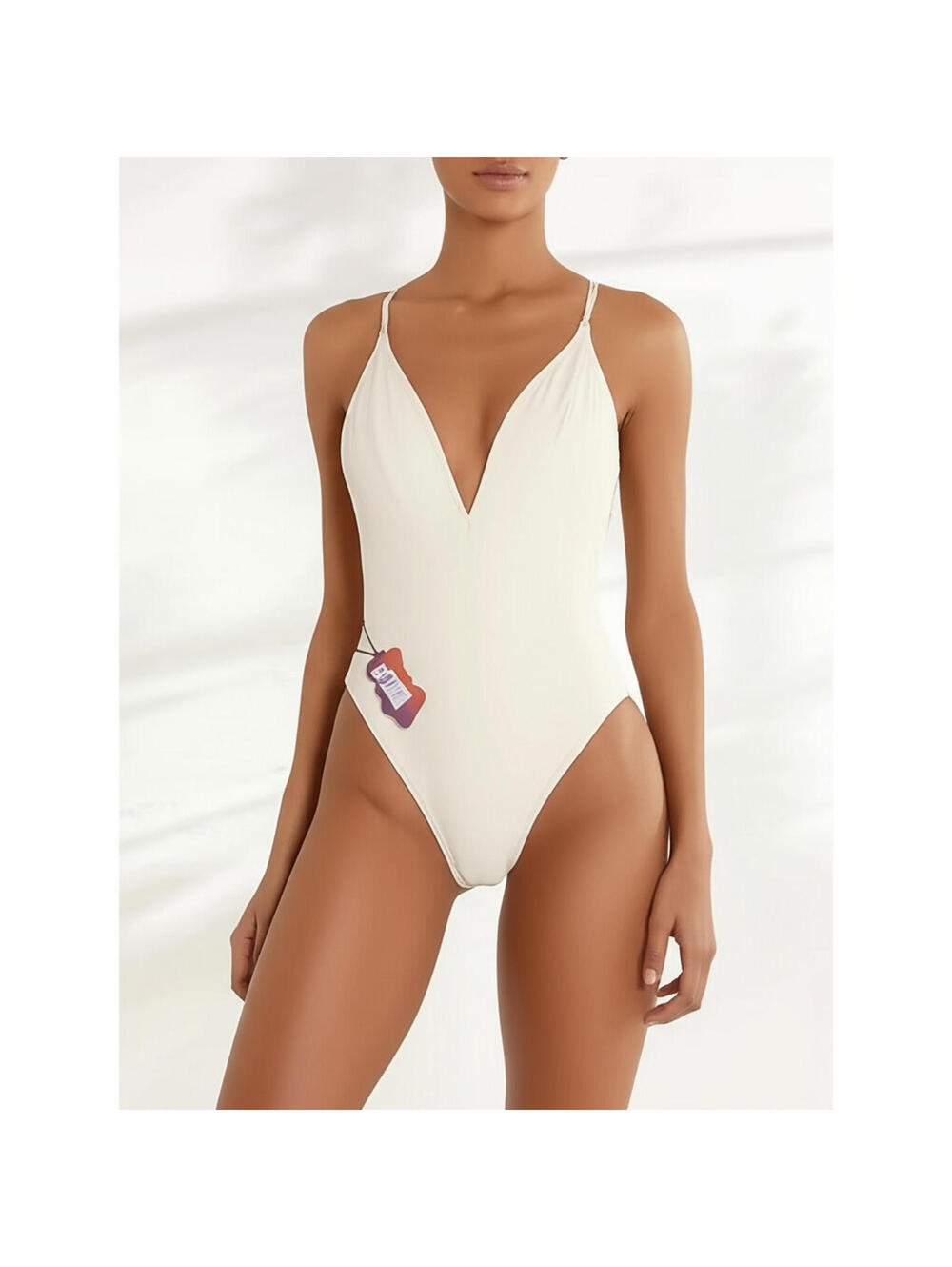 NWT Yitty One Piece Swimsuit Womens Size 2X Ivories Shaping Plunge Deep V Neck